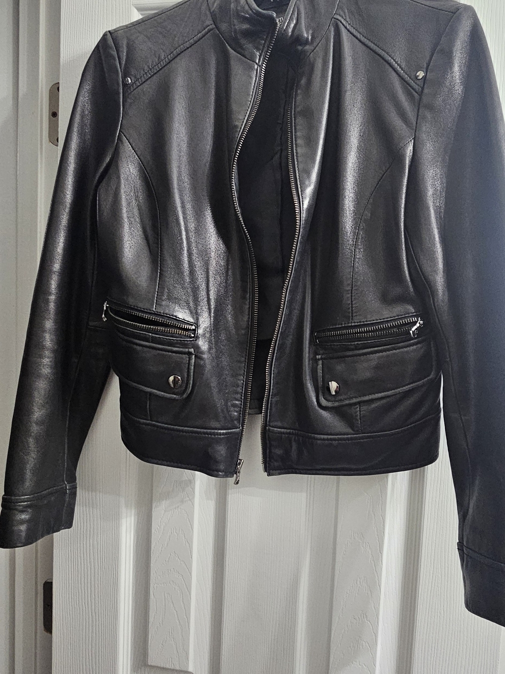 Kenneth Cole Reaction Black Faux Leather Moto Jacket